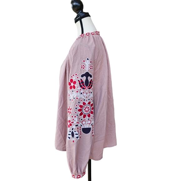Free the Roses Embroidered Linen Blend Boho Peasant Tunic Size Small - Picture 3 of 10